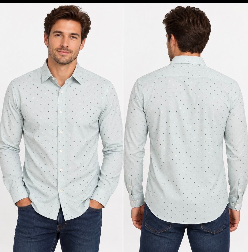Banana Republic Mens M Blue Pinstripe Dot Dress Shirt NWT Long Sleeve